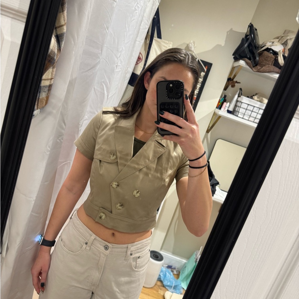 Bebe Khaki Double-Breasted Crop Top